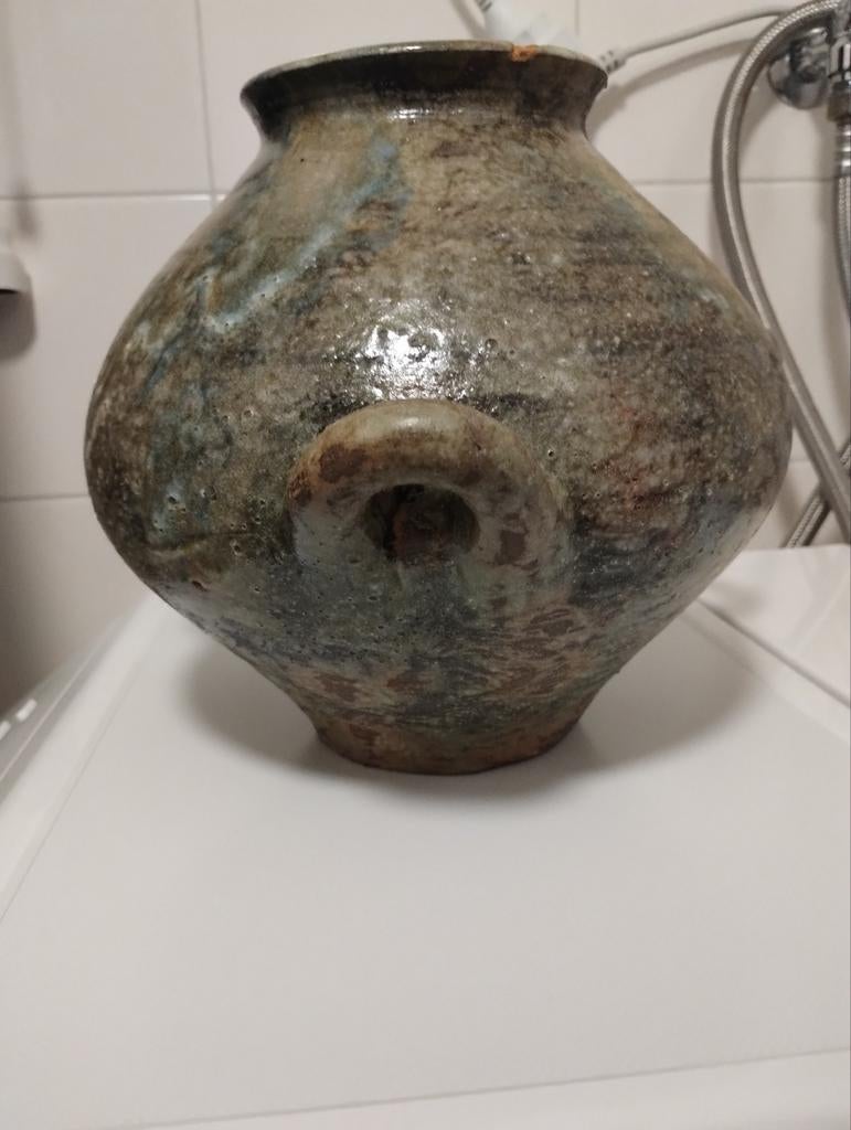 Antiek olijfgroen geglazuurde terracotta olijf kan, Ophalen of Verzenden