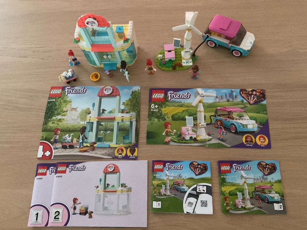 Dierenkliniek & Olivia’s electr. auto - 41695 & 41443 Lego, Gebruikt, Lego, Friends, Ophalen of Verzenden