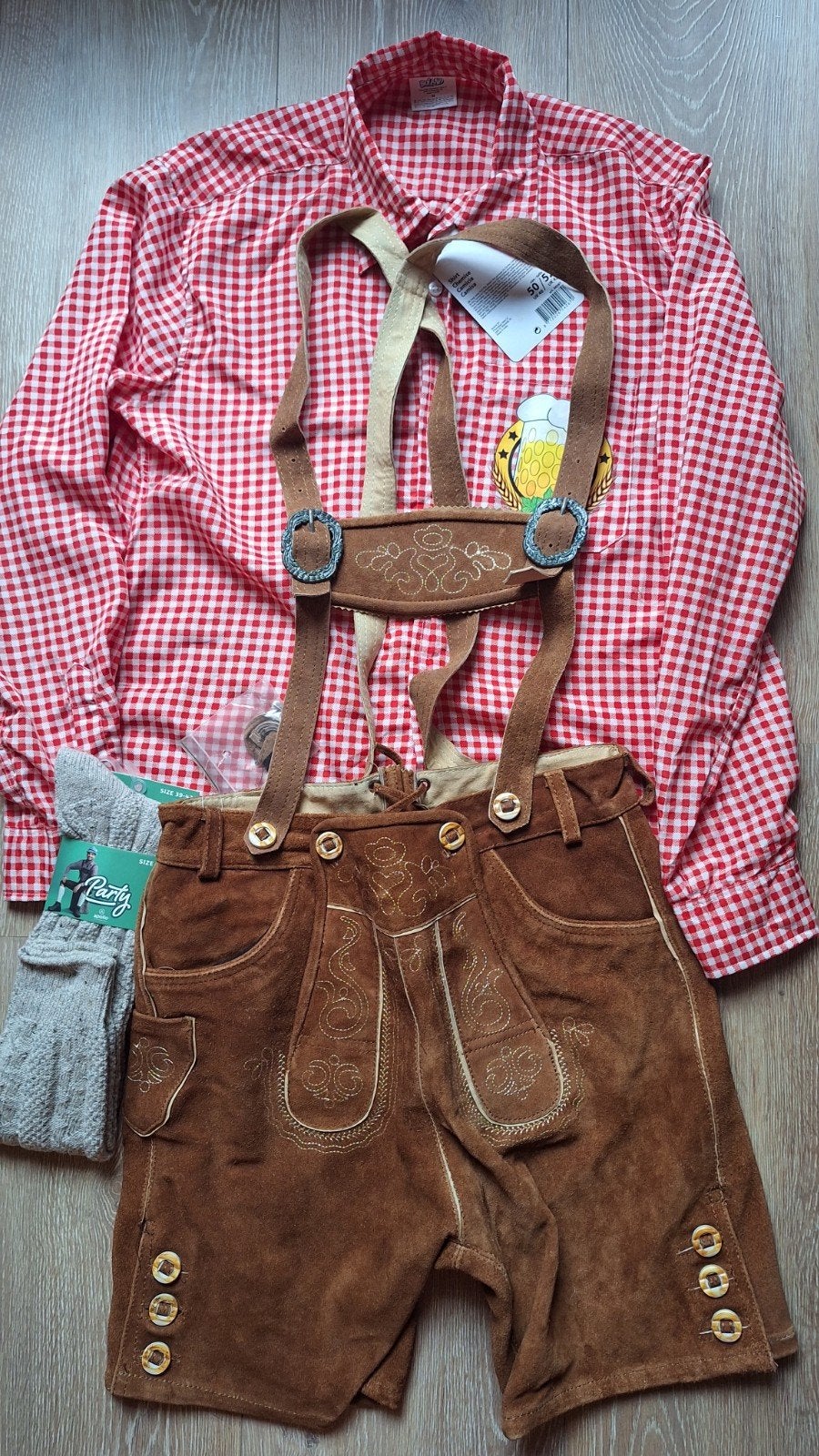 Lederhose 48 overhemd kousen oktoberfeest Tiroler, Ophalen of Verzenden, Zo goed als nieuw, Maat 48/50 (M), Overige thema's