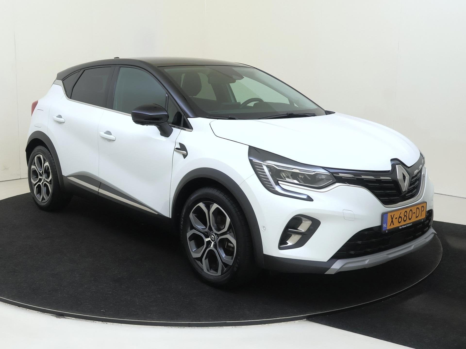 Renault Captur 1.6 E-Tech full hybrid 145 techno | 1e Eigena, Auto's, Gebruikt, 715 kg, Leder en Stof, Wit