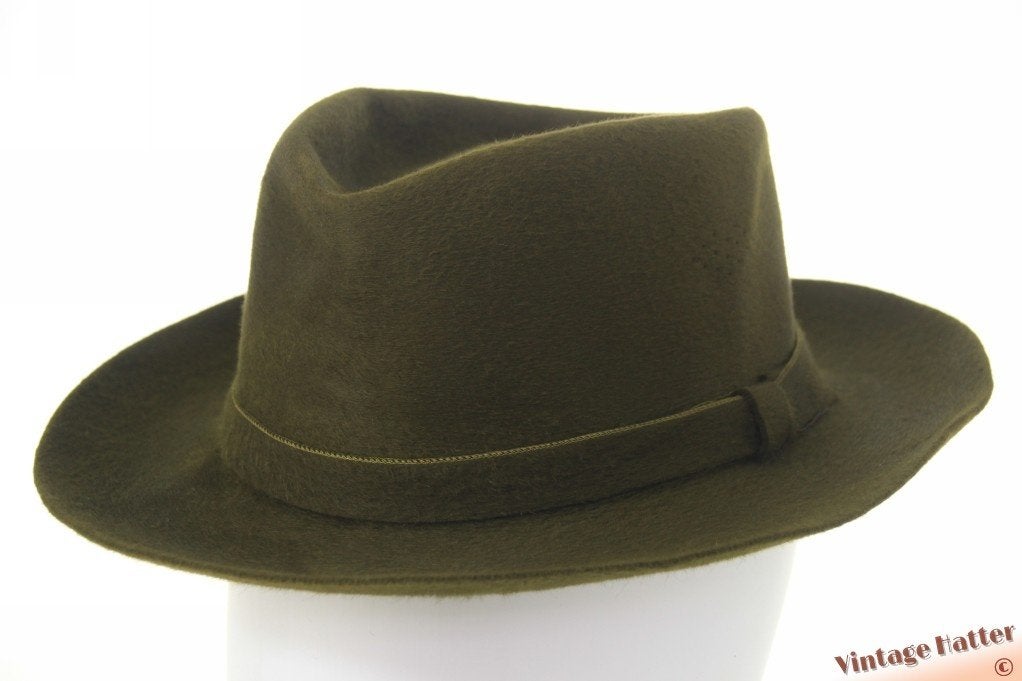 Vintage druppelvormige gleufhoed Borsalino groen haarvilt 55, Antiek en Kunst, Ophalen of Verzenden, Heren, Borsalino