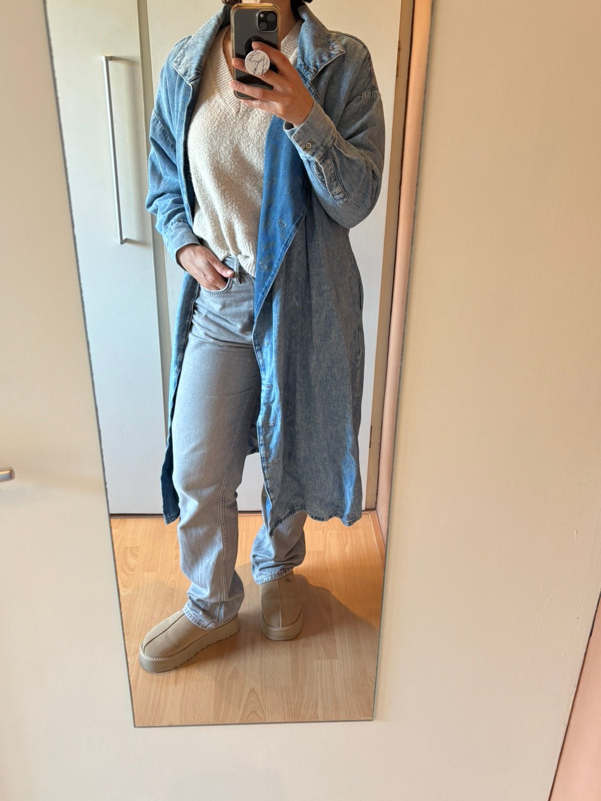 American Vintage jeans trenchcoat maat m / l, Ophalen of Verzenden, Zo goed als nieuw, Maat 38/40 (M), Blauw
