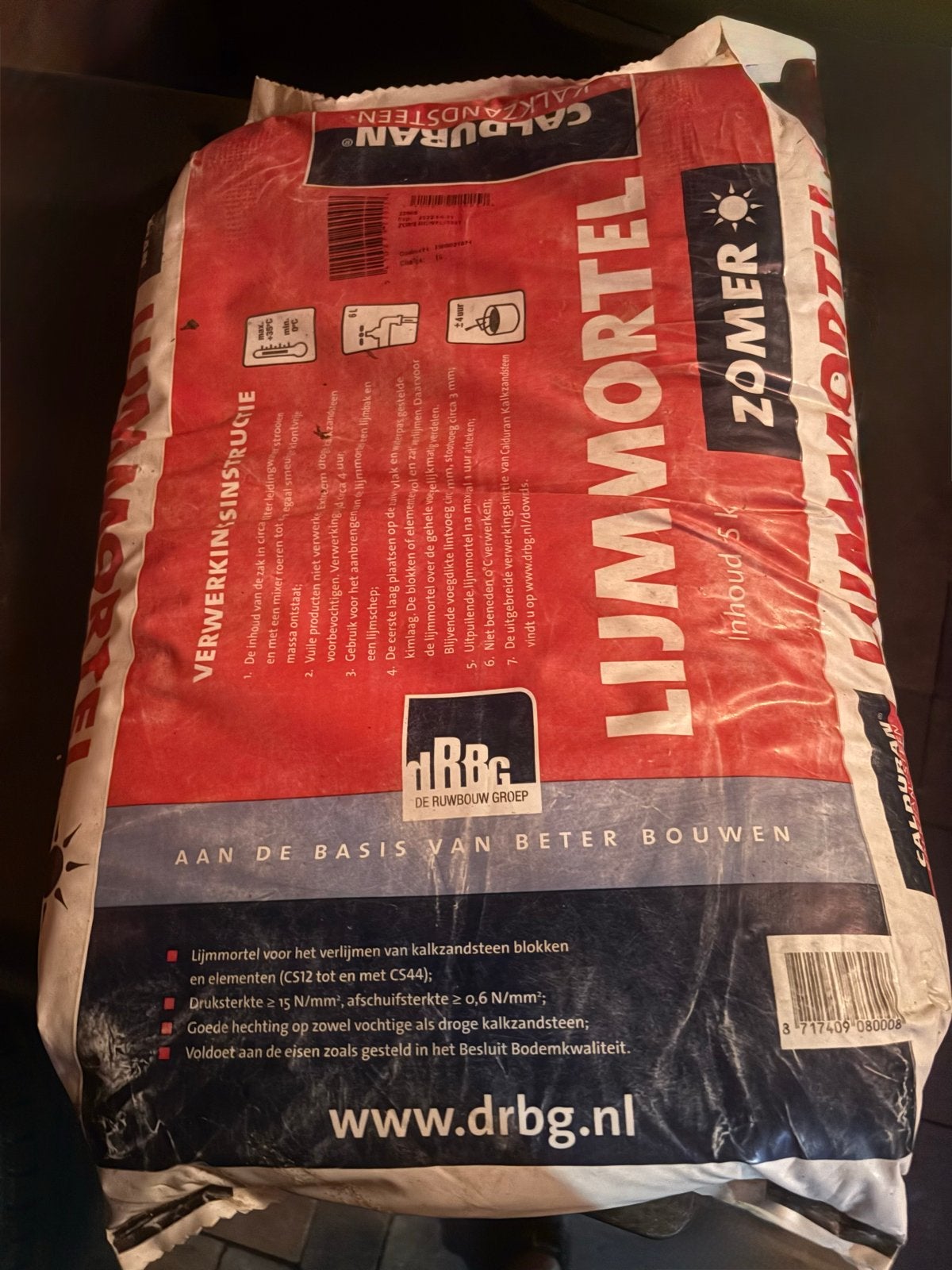 4 Zakken Calduran Lijmmortel Zomer - Kalkzandsteen, Ophalen, Nieuw