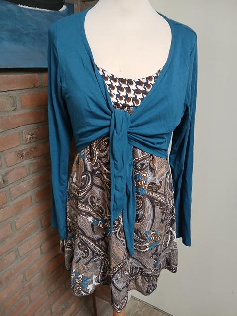 MS mode tuniek - shirt dubbellook maat M 38-40, Maat 38/40 (M), Blauw, Ophalen of Verzenden, Zo goed als nieuw