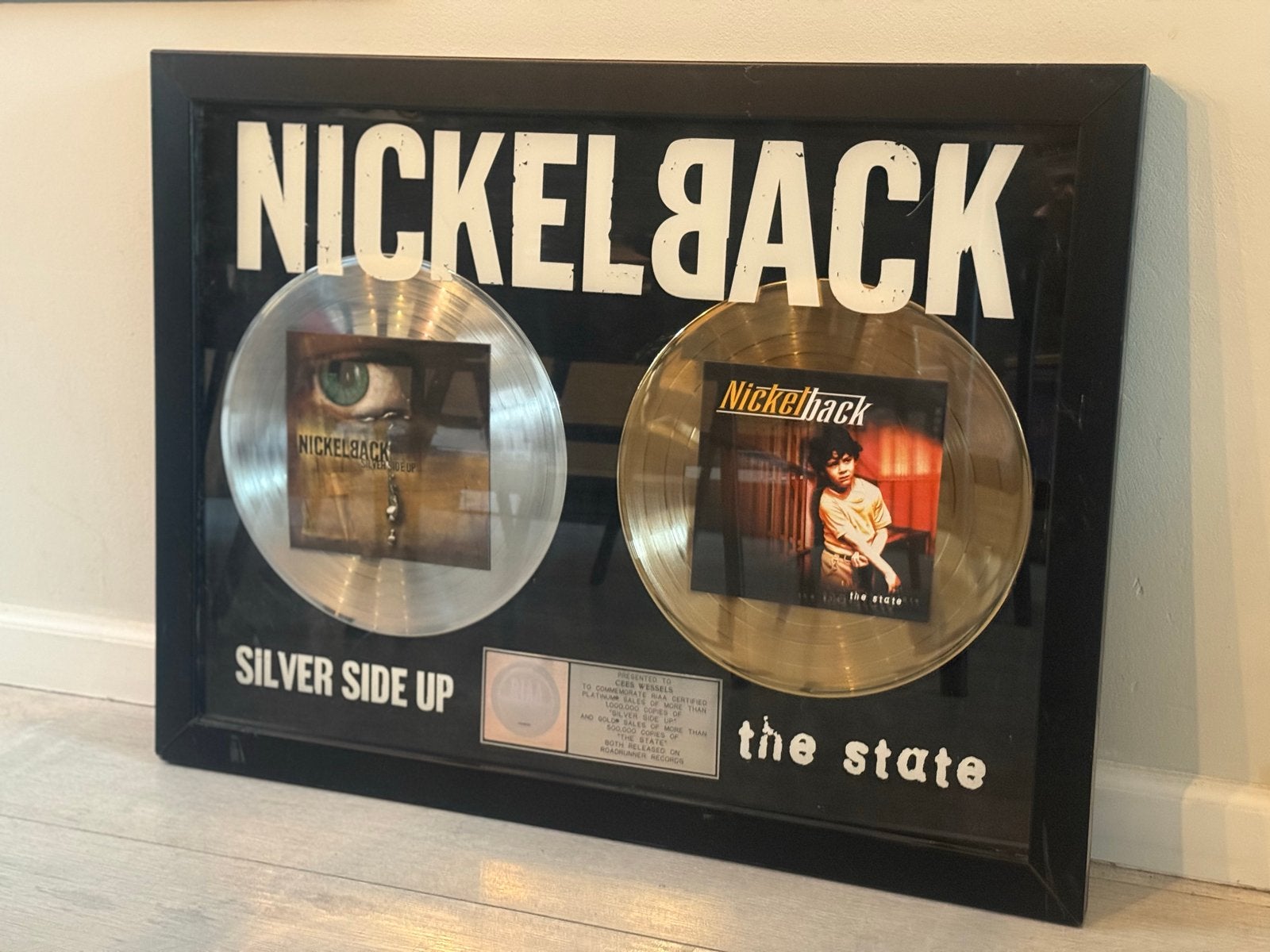 Nickelback RIAA Combo Award: Silver Side Up & The State, Ophalen of Verzenden, Zo goed als nieuw, Poster, Artwork of Schilderij