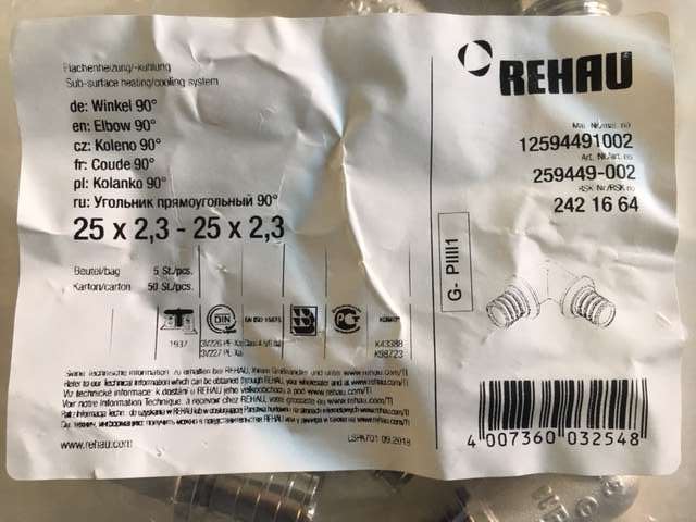 Rehau knie koppeling 25 mm, Ophalen, -, -, Nieuw