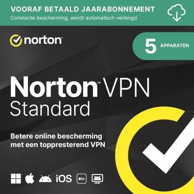 Norton VPN Standard 1 jaar abonnement voor 5 apparaten, Computers en Software, Antivirus- en Beveiligingssoftware, Ophalen of Verzenden