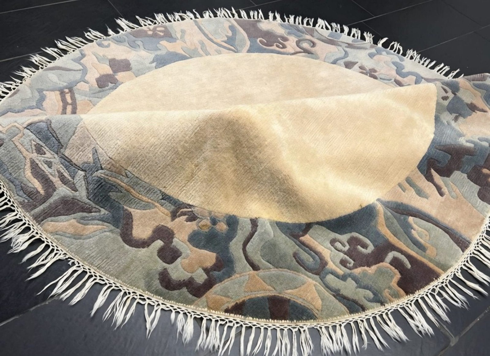 Rond Nepal Aubusson reliëf tapijt, 200 cm, zuiver scheerwol, Rond, 200 cm of meer, Ophalen of Verzenden, Zo goed als nieuw