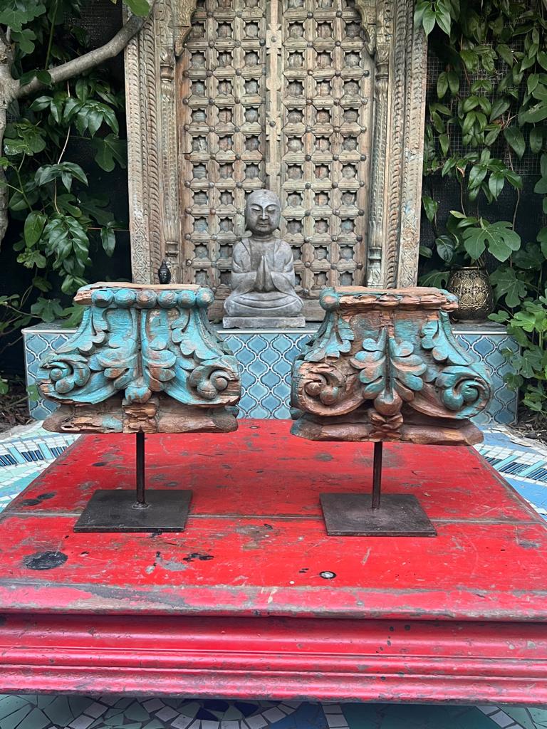 India oude console voet Indiase ornament houtsnijwerk 29 cm, Huis en Inrichting, Verburgt Vintage, Nieuw, Ophalen of Verzenden