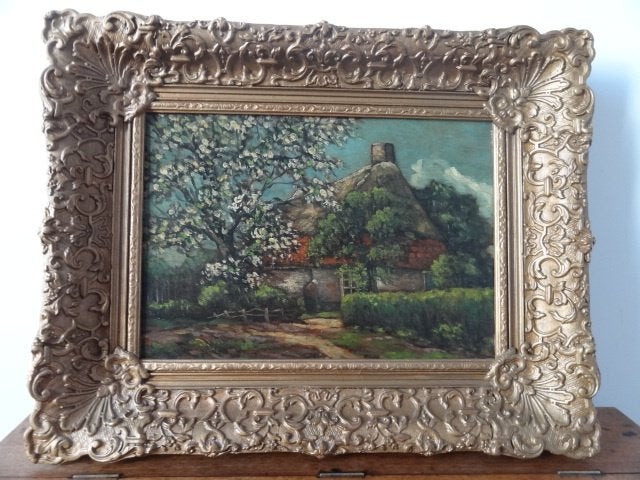Mooi schilderij van Henri van Lerven, op houten paneel, Paneel, Verzenden, Impressionistisch, Landschap
