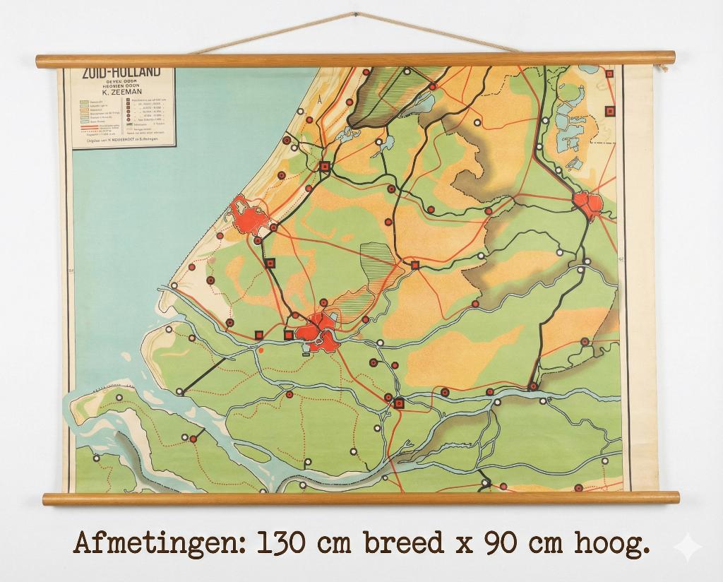 Wandkaarten Schoolplaten zuid holland R. bos 1931 Den haag, Antiek en Kunst, Antiek | Schoolplaten, Ophalen of Verzenden, Aardrijkskunde