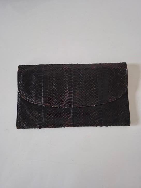 Elegante Zwarte Slangenleren Clutch / Portemonnee, Overige merken, Leer, Zwart, Ophalen of Verzenden