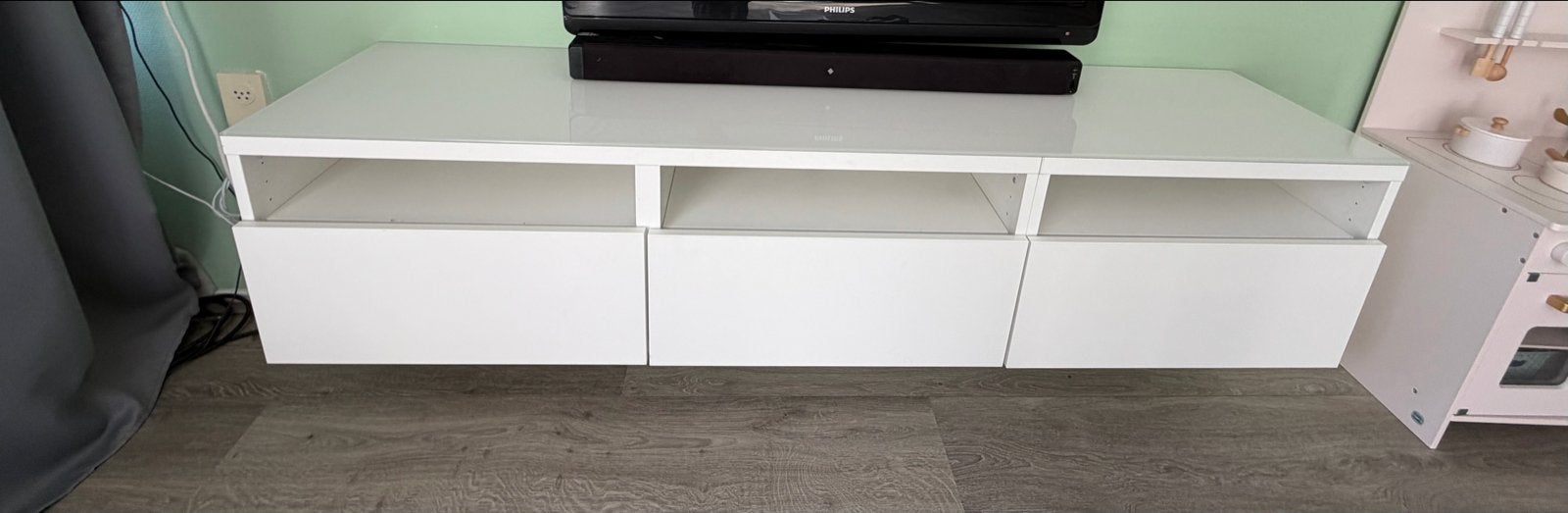 IKEA BESTA tv-meubel met lades en glasplaat, Ophalen, Gebruikt, 150 tot 200 cm, Minder dan 100 cm
