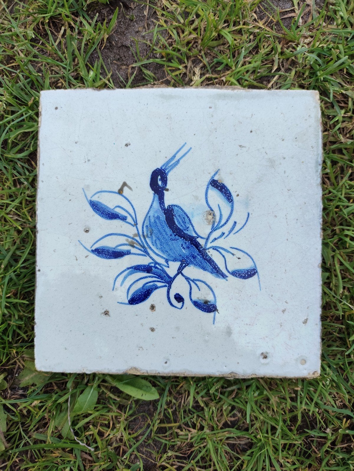 Antieke Friese Delfts blauwe tegel (ca. 1750) met grutto, Ophalen of Verzenden