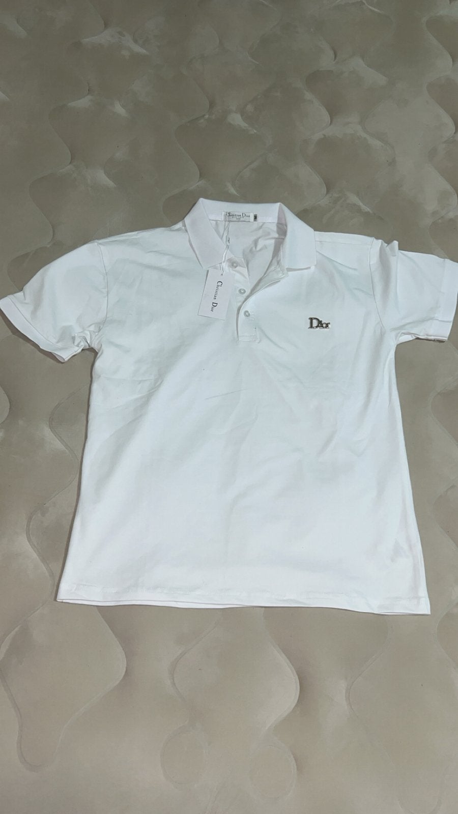 Witte dior polo met prijskaart, Kleding | Heren, Ophalen of Verzenden, Zo goed als nieuw, Maat 48/50 (M), Wit