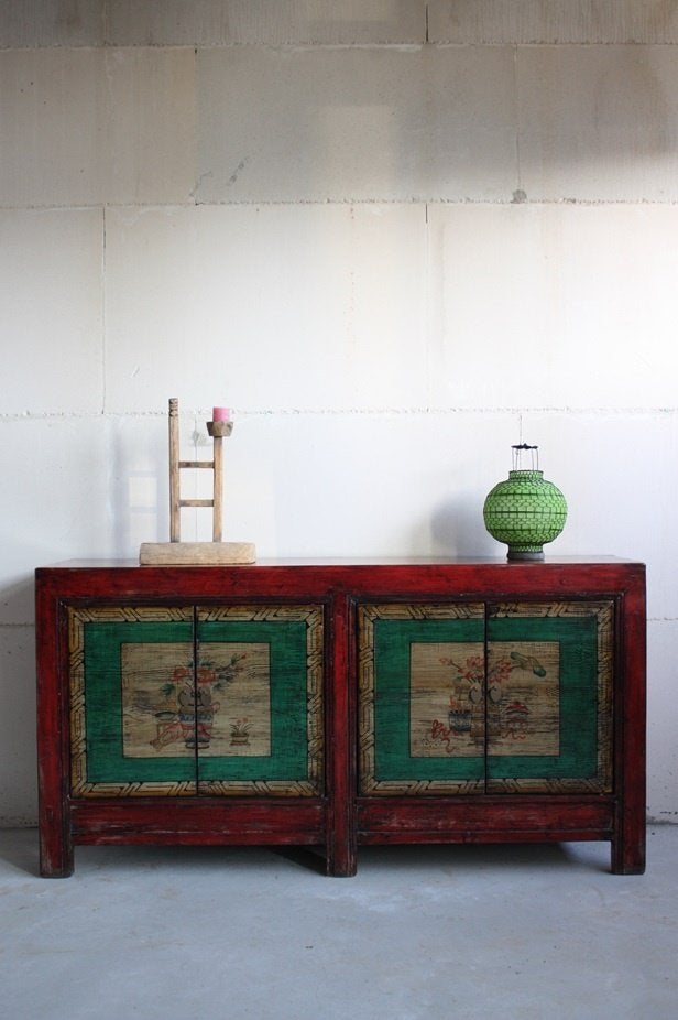 Bohemian Landelijk Chinees Dressoir Kleurrijke Chinese Kast, 150 tot 200 cm, Ophalen of Verzenden, Minder dan 100 cm, Grenenhout