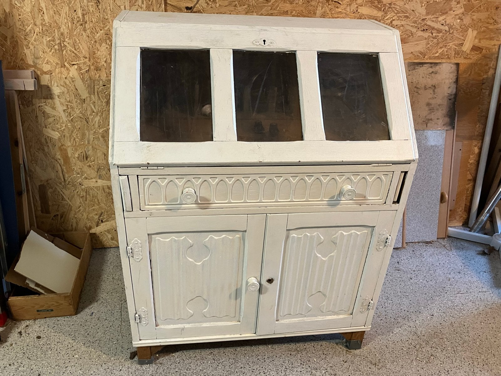 Uitklapbaar kastje / secretaire - Vintage wit, Antiek en Kunst, Antiek | Meubels | Kasten, Ophalen