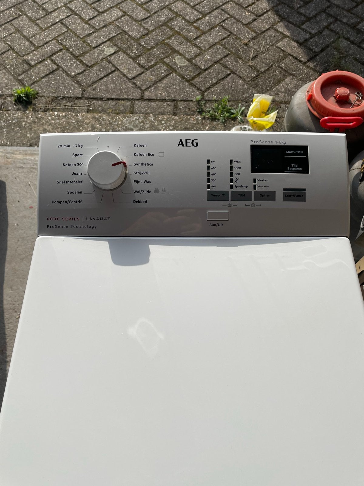 AEG  Bovenlader Wasmachine ProSense smal  6kg, Witgoed en Apparatuur, Wasmachines, Ophalen, Gebruikt, Bovenlader, Wolwasprogramma