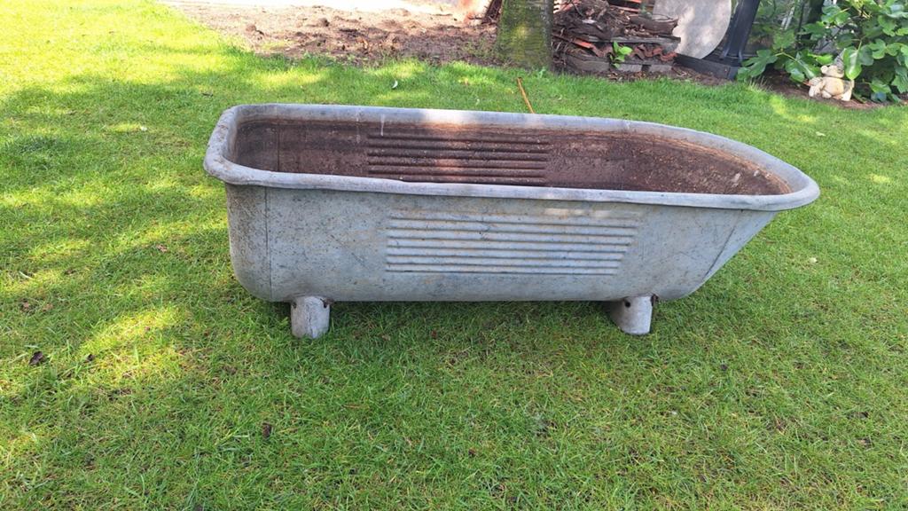 Vintage Zinken Badkuip / Plantenbak - Decoratief, Tuin en Terras, Ophalen of Verzenden, Gebruikt