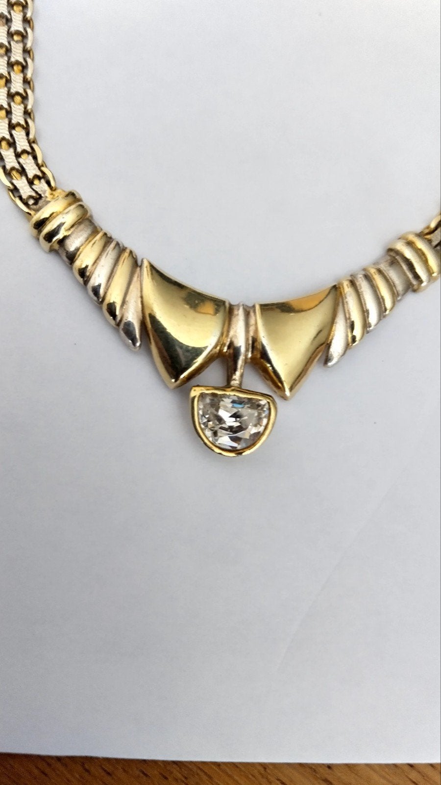Bicolor gouden  zilver halsketting gemerkt zie foto,s, Ophalen of Verzenden, Zo goed als nieuw, Goud, Goud