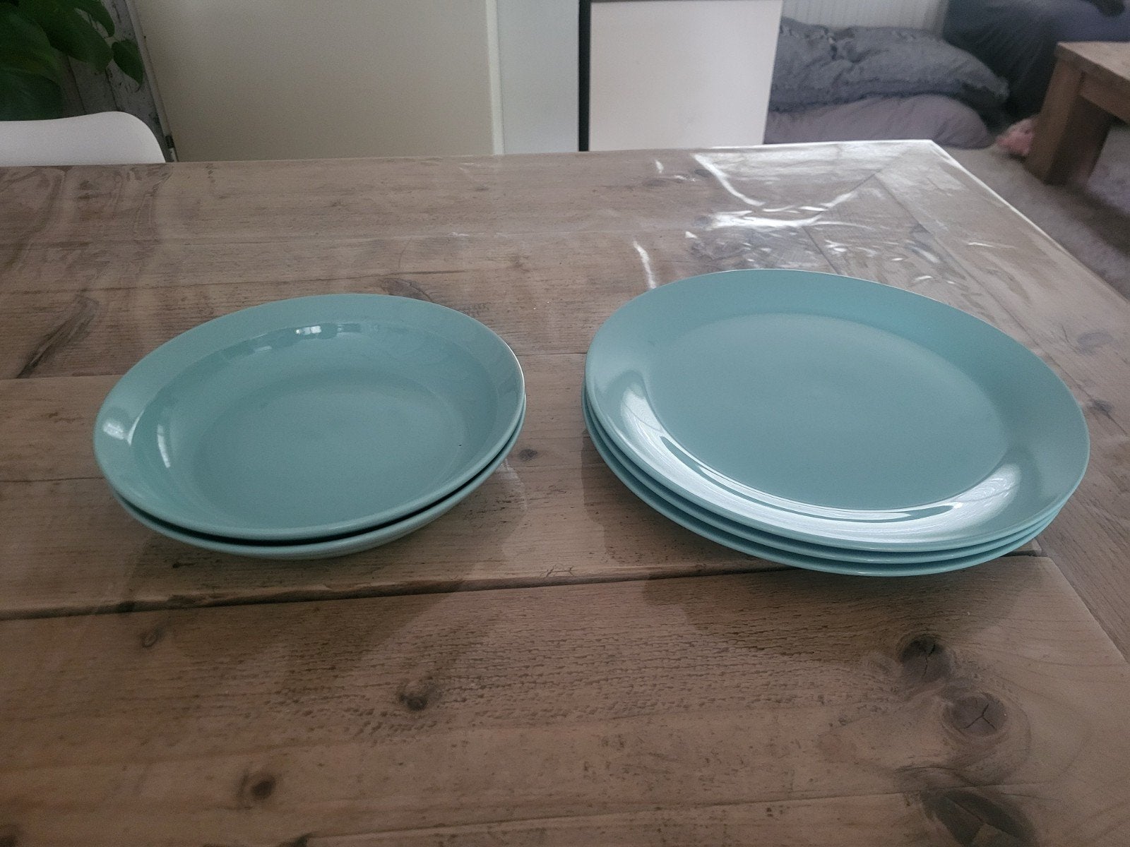 Lichtblauwe Hema borden, Hema, Gebruikt, Keramiek, Ophalen of Verzenden
