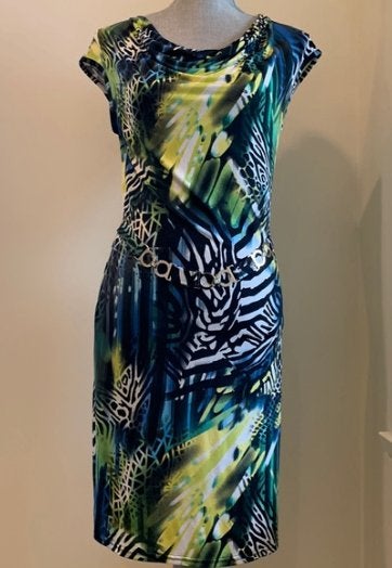 Joseph Ribkoff elegante gekleurde stretch jurk mt 42 ZGAN, Kleding | Dames, Jurken, Overige kleuren, Verzenden, ., Maat 42/44 (L)