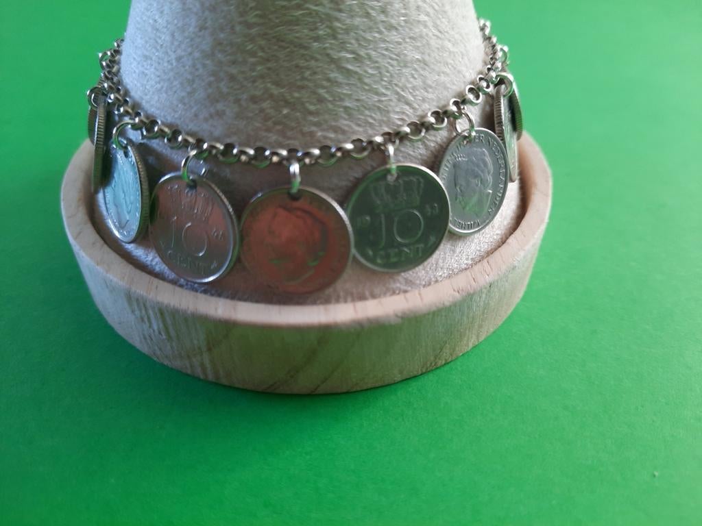 Wilhelmina Dubbeltjes Armband, 18cm, Sieraden, Tassen en Uiterlijk, Armbanden, Ophalen of Verzenden, Zo goed als nieuw, Zilver