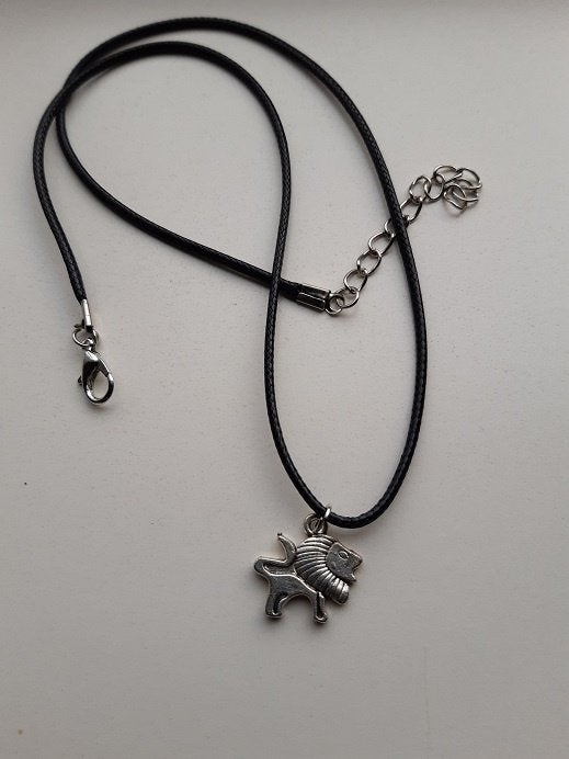Koordketting wax zwart met hanger leeuw  , Overige materialen, Verstelbaar, Zwart, Nieuw