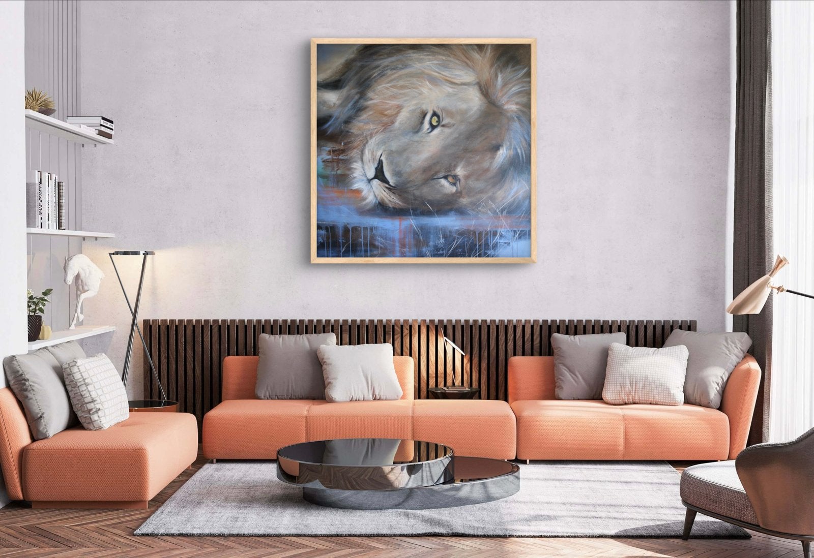 Schilderij 'Rustende Leeuw' - Uniek Kunstwerk, Antiek en Kunst, Ophalen of Verzenden