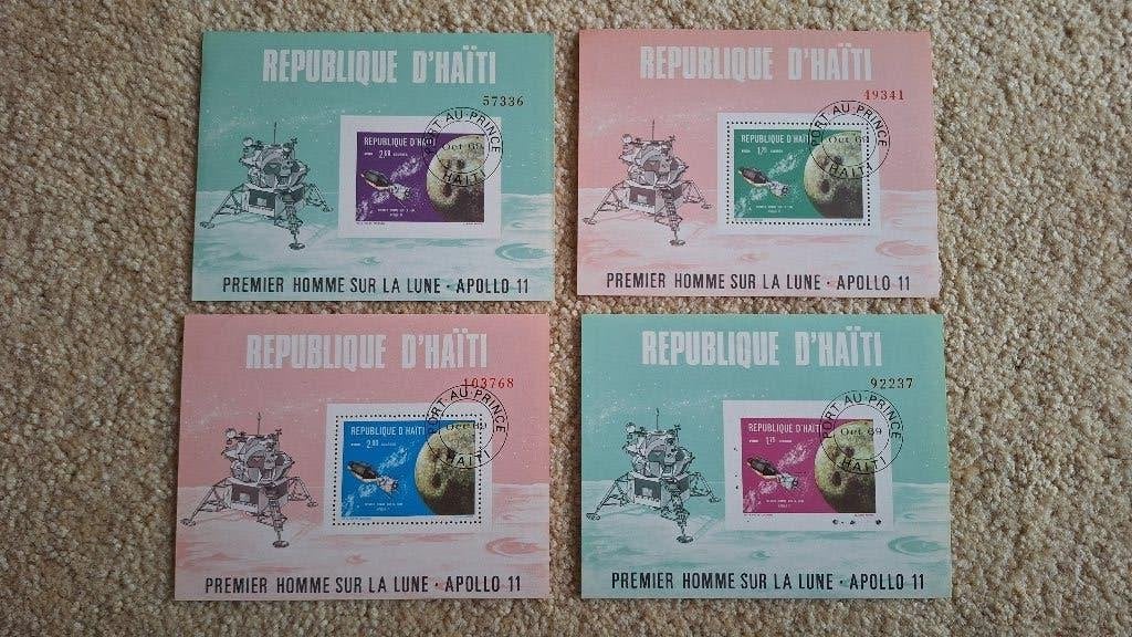 Haïti Apollo 11 Maanlanding Postzegels - 1969, Ophalen of Verzenden, Gestempeld, Noord-Amerika