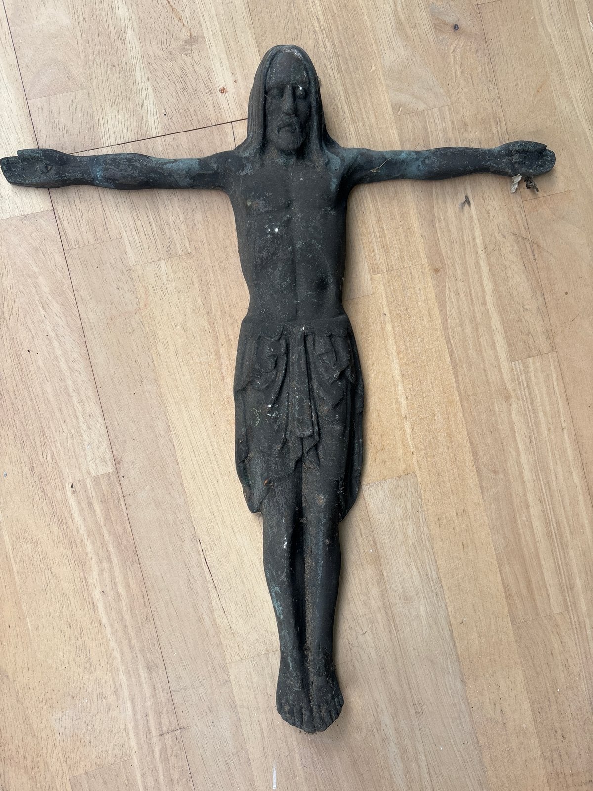 Zwaar gietijzeren Christusbeeld voor kruis of muur, Antiek en Kunst, Ophalen of Verzenden