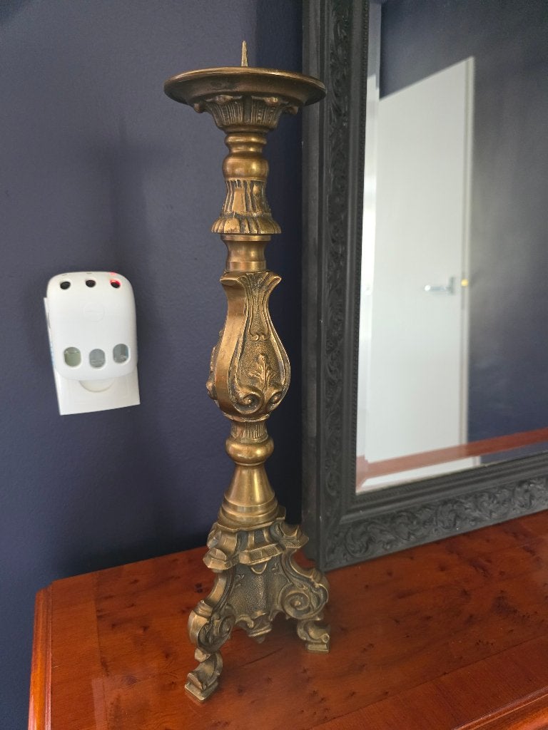 messing kerk kandelaar 48 cm vintage kaarsenhouder zwaar, Ophalen of Verzenden, Koper of Brons