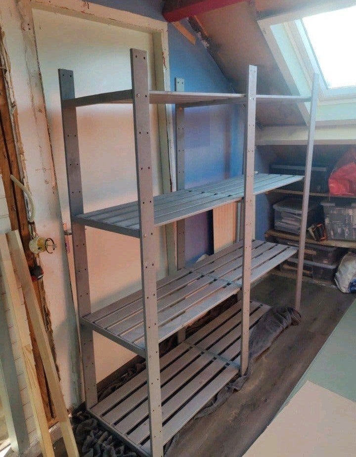 Stevige dubbele houten stellingkast met 4 planken, Ophalen, Gebruikt