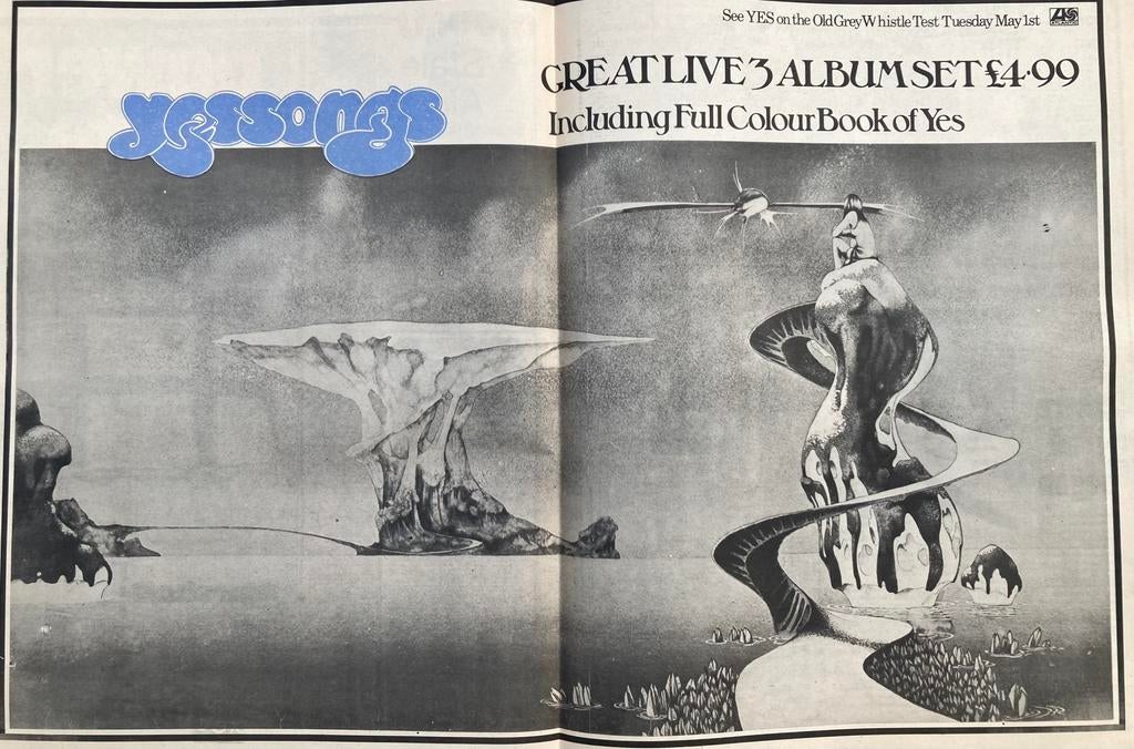 Paginagrote A2 advertentie YES Yessongs release, Ophalen of Verzenden, Gebruikt