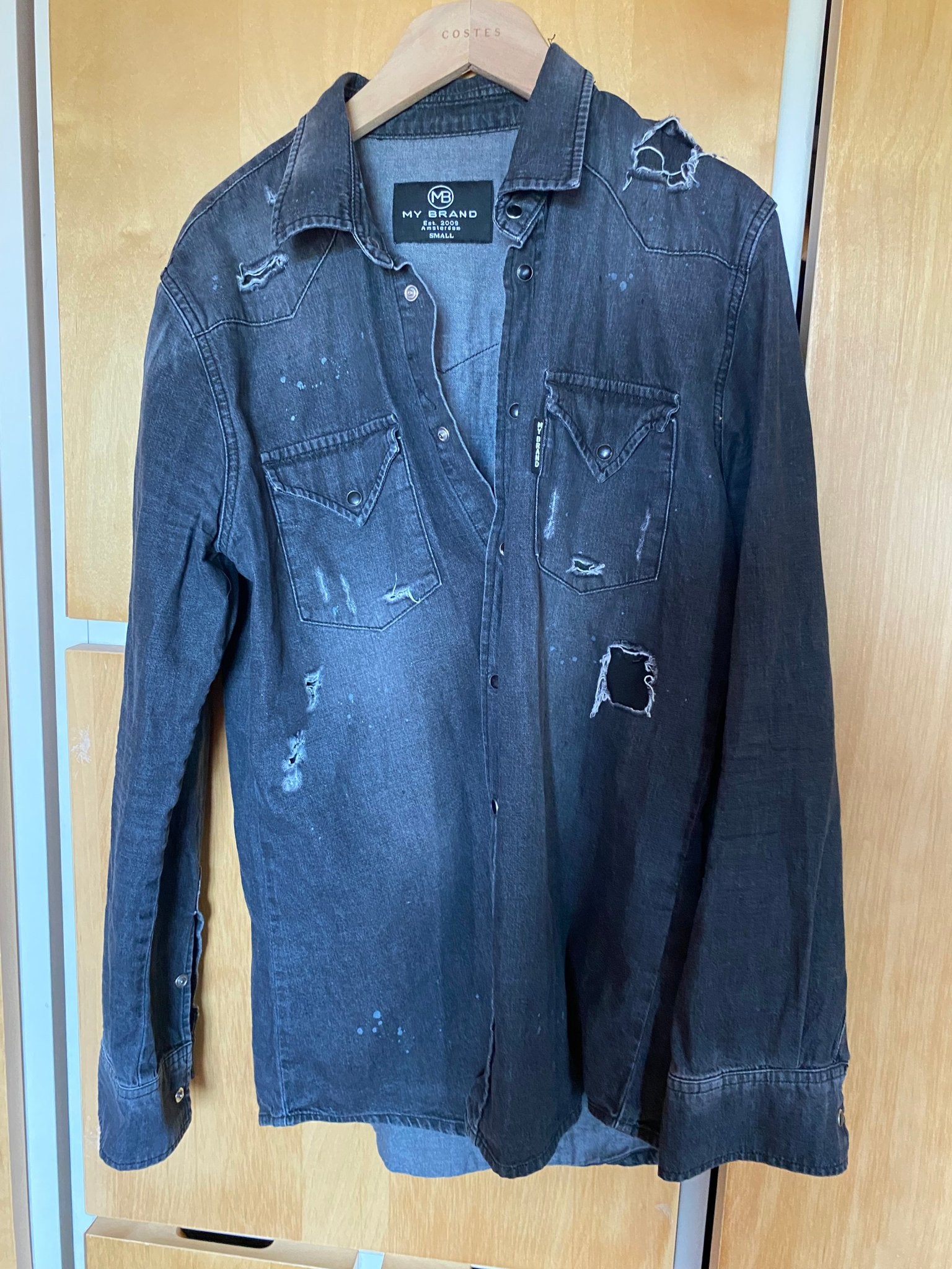 My Brand Amsterdam Distressed Denim Western Shirt - Black/Ch, Ophalen of Verzenden, Gedragen, Grijs, My Brand