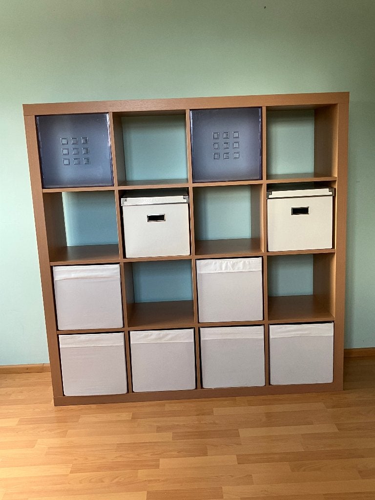 Kalax kast 16 vakken, met 10 opbergboxen, Ophalen, Gebruikt, 100 tot 150 cm, 100 tot 150 cm