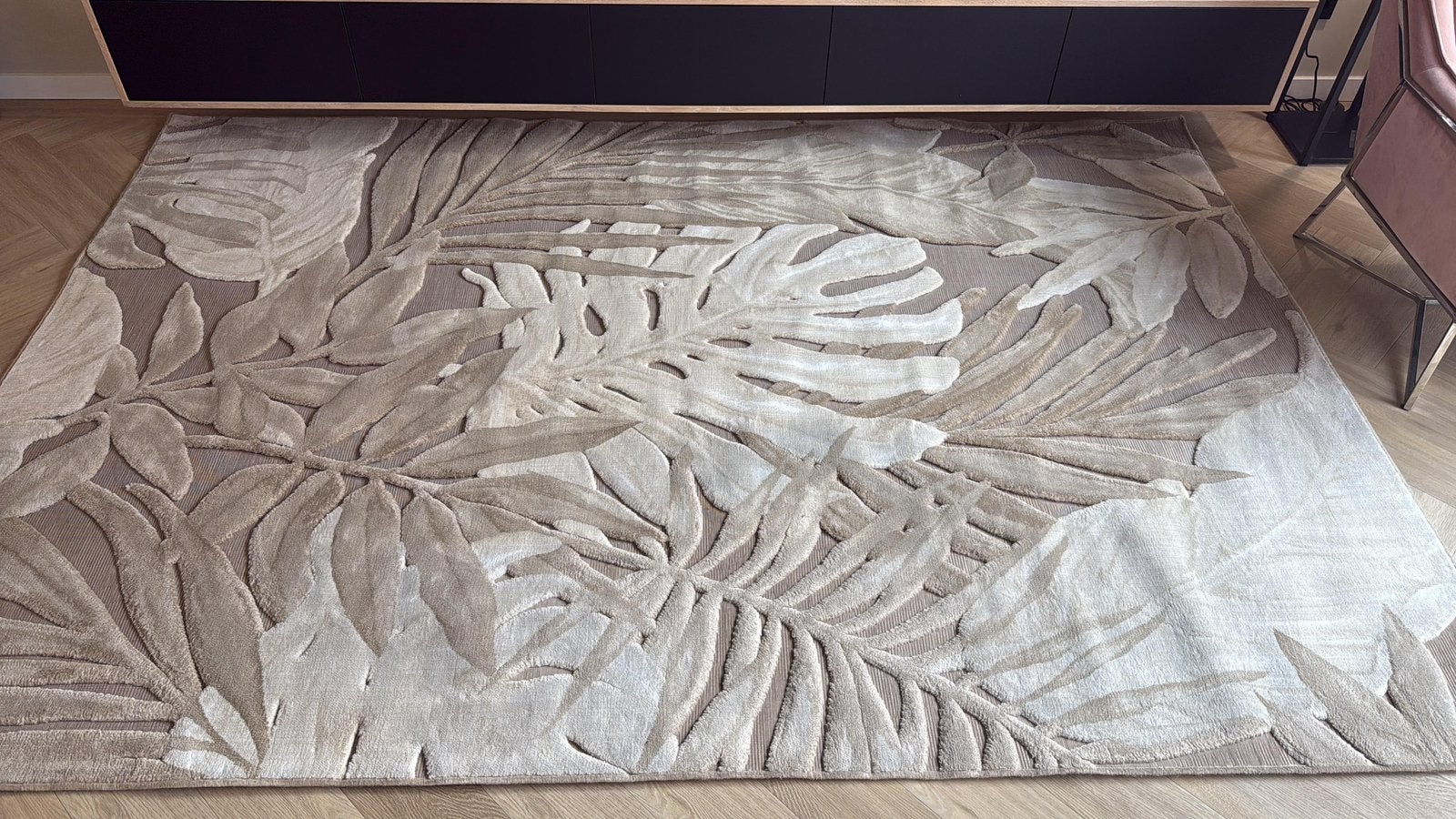 Riviera Maison Vloerkleed Palmera 200x290cm Crème/Lichtbruin, Ophalen, 200 cm of meer, Zo goed als nieuw, 200 cm of meer