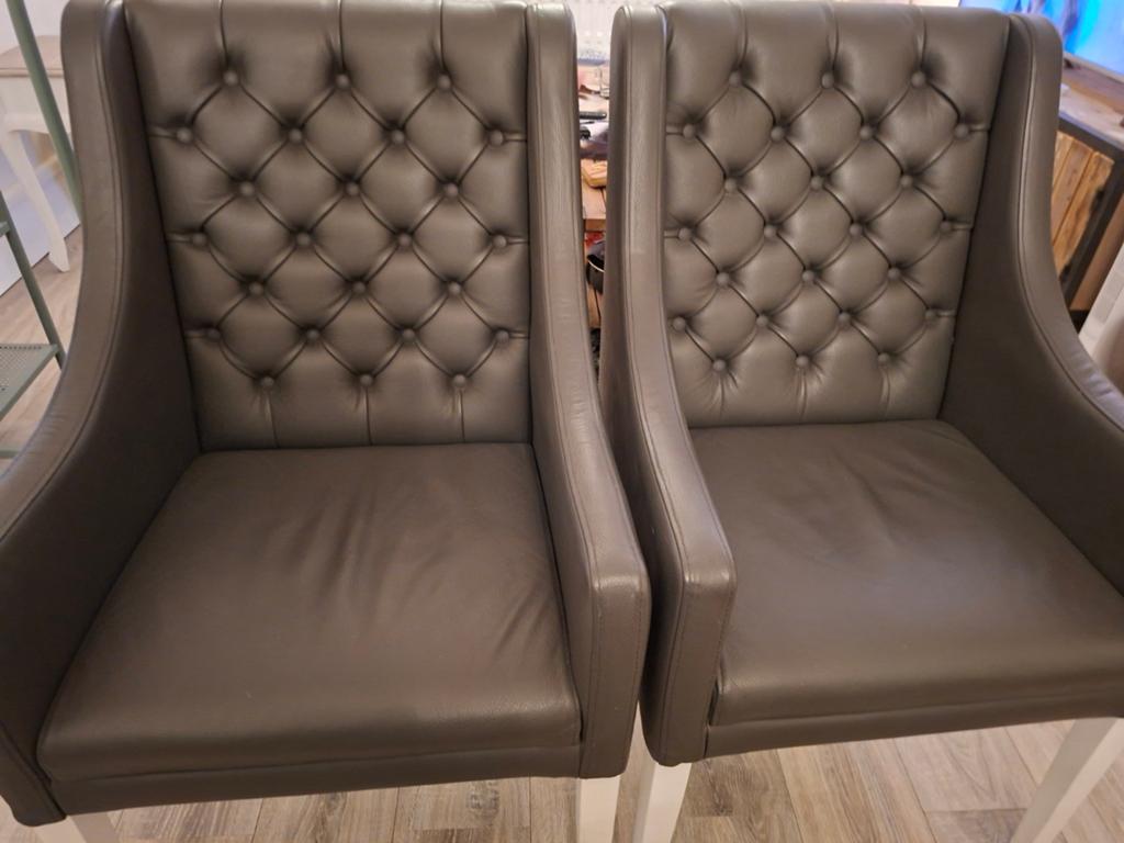2 grijs leren eetkamerstoelen model pearl van goossens, Ophalen, Grijs
