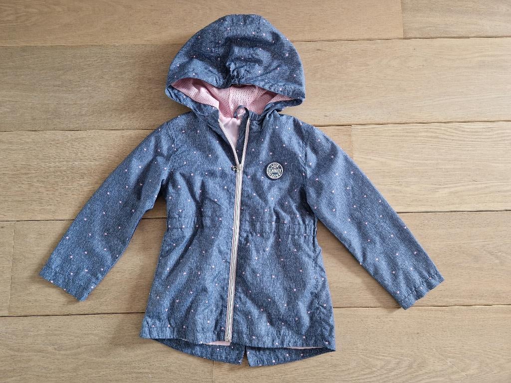 Zomerjas blauw met roze hartjes maat 110/116, Ophalen of Verzenden, Gebruikt, Meisje, Jas
