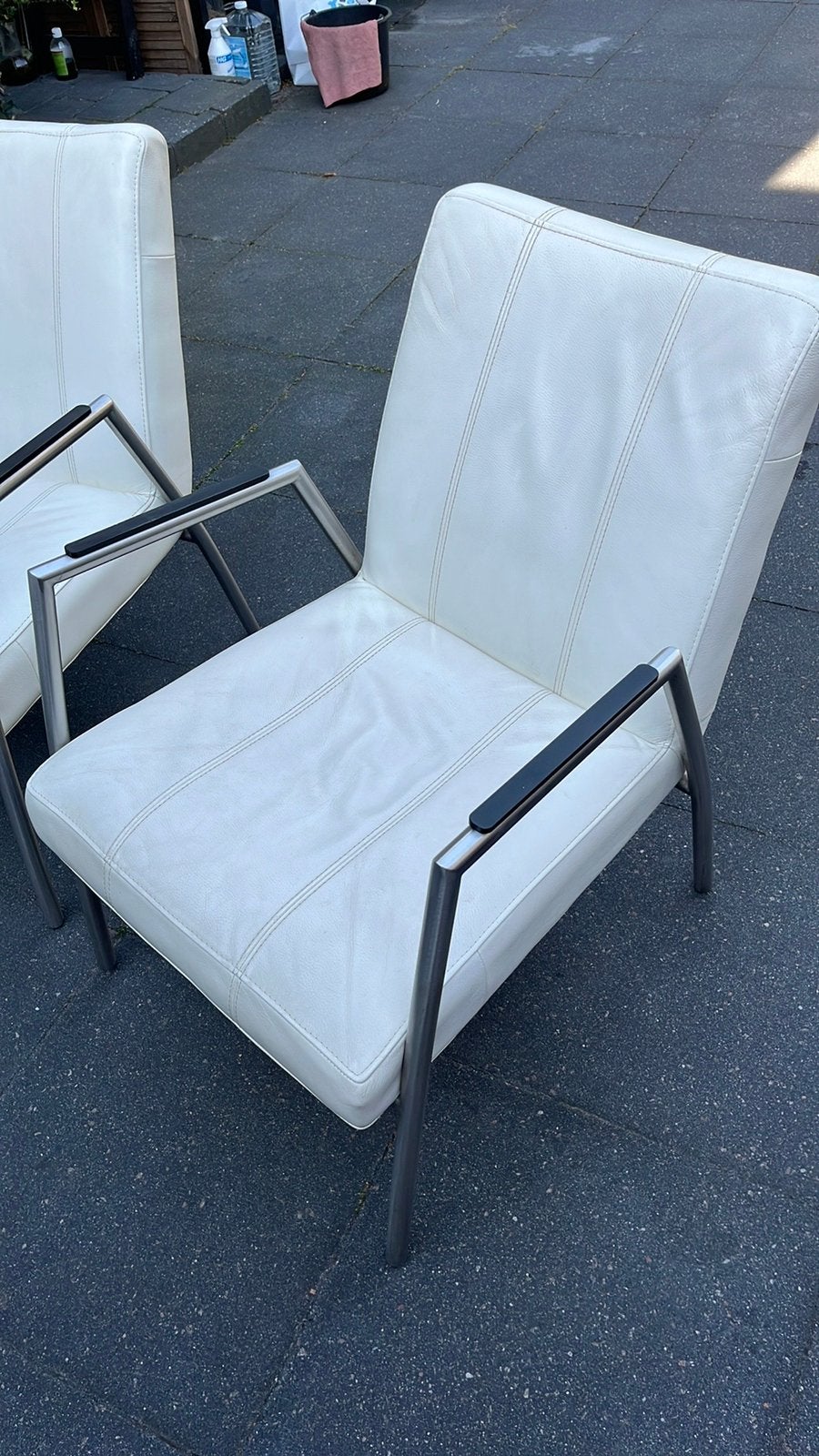 Leren stoelen, Huis en Inrichting, Stoelen, Twee, Wit, Leer, Ophalen of Verzenden