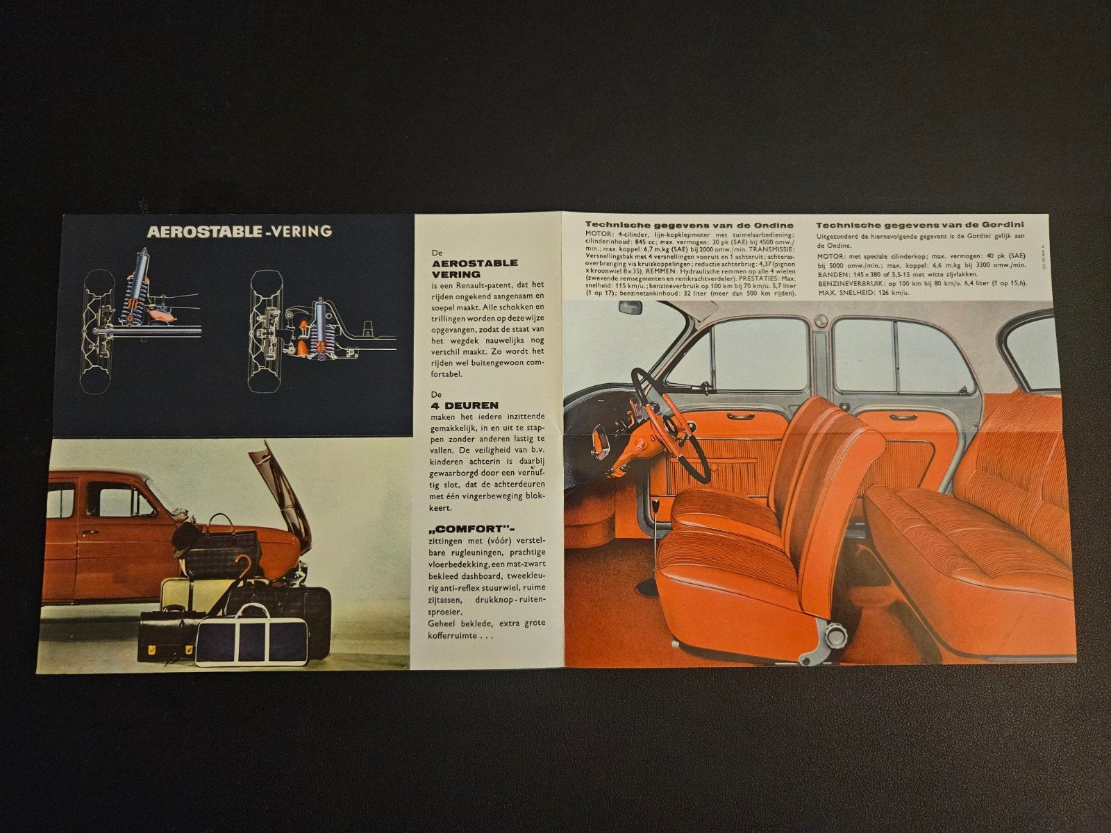 Brochure Renault Ondine & Gordini 1962, Ophalen of Verzenden, Zo goed als nieuw, Renault