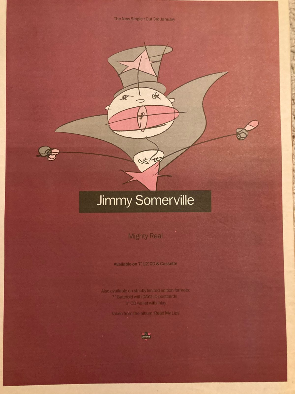 JIMMY SOMMERVILLE Mighty Real release A3 advertentie, Ophalen of Verzenden, Gebruikt