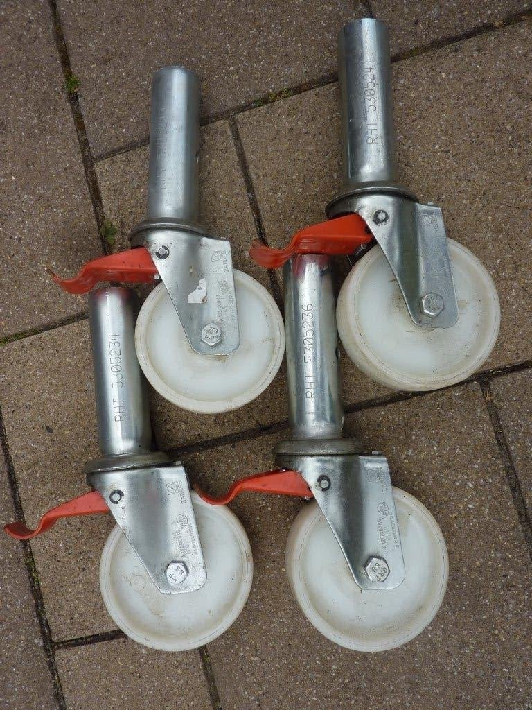 4x zarges zware zwenkwiel kunststof met rem 125mm 300kg, Doe-het-zelf en Verbouw, Ophalen, Gebruikt