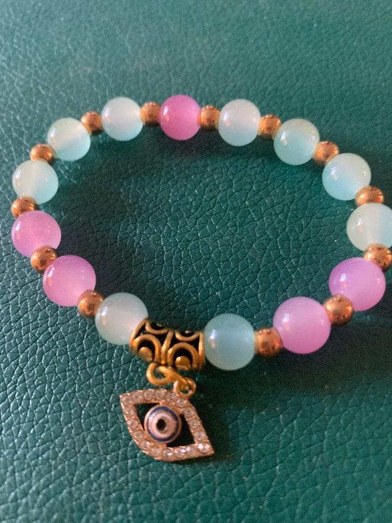Kralen armbandje, Sieraden, Tassen en Uiterlijk, Armbanden, Ophalen of Verzenden, Zo goed als nieuw, Elastiek, Roze