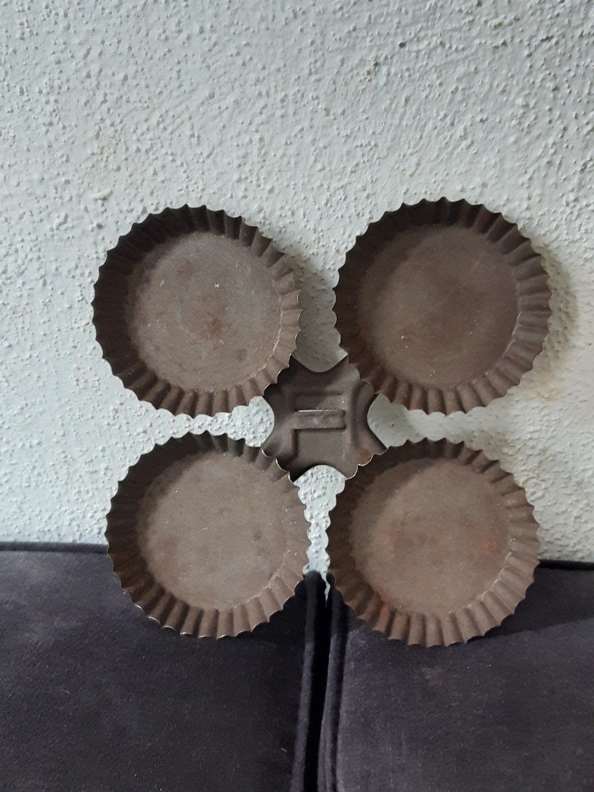 4Bakvormpjes in rekje houder,stoer brocante landelijk, Antiek en Kunst, Ophalen of Verzenden