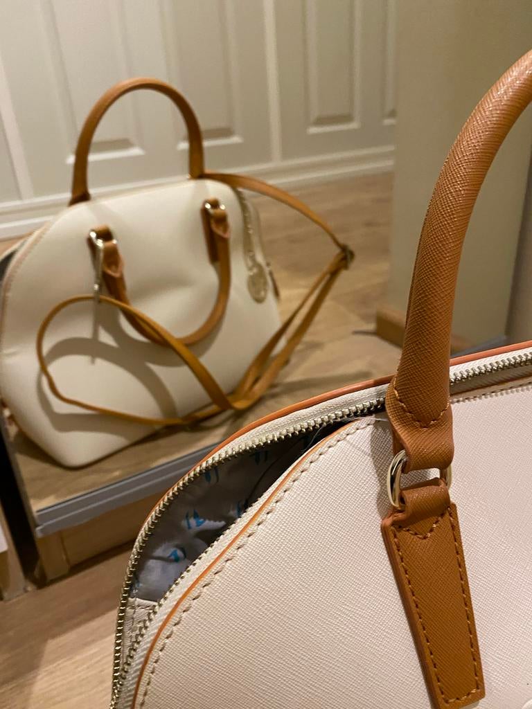 Trussardi handtas, wit met bruine accenten, Ophalen of Verzenden, Zo goed als nieuw, Wit, Handtas