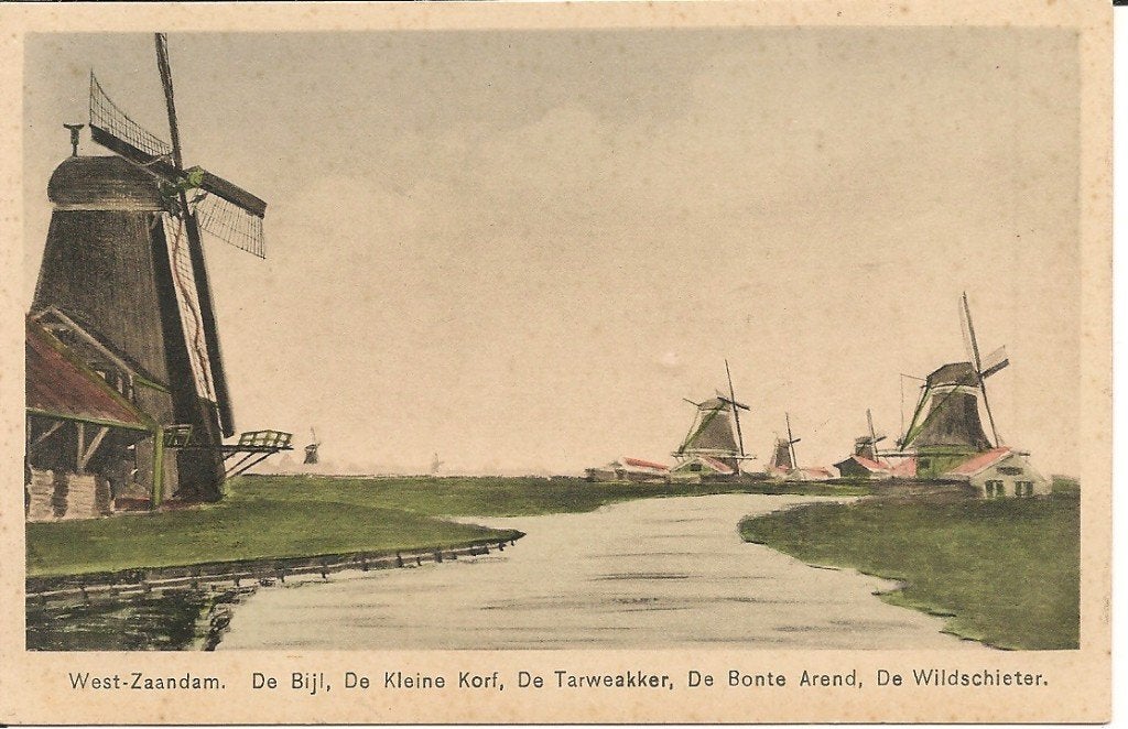Oude Ansichtkaart West-Zaandam Molens De Bijl e.a., Ophalen of Verzenden, 1920 tot 1940, Ongelopen, Noord-Holland