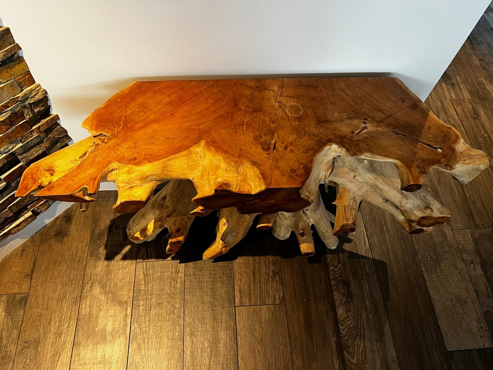 Mooie robuuste sidetabel wortelteak hout 130x70x40cm, Ophalen, Mooi robuust, 100 tot 150 cm, Teakhout