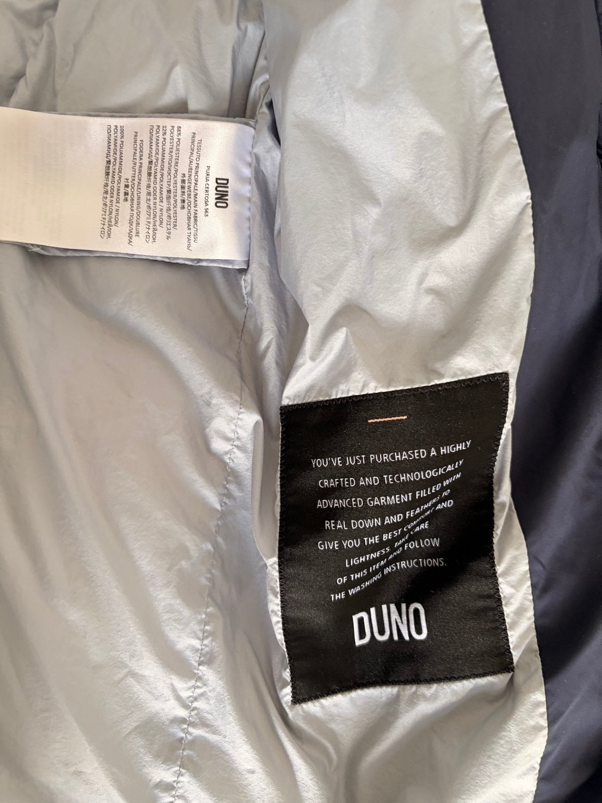 Duno dames donsjas met capuchon - Maat 42, Verzenden, Zo goed als nieuw, Maat 42/44 (L), Blauw