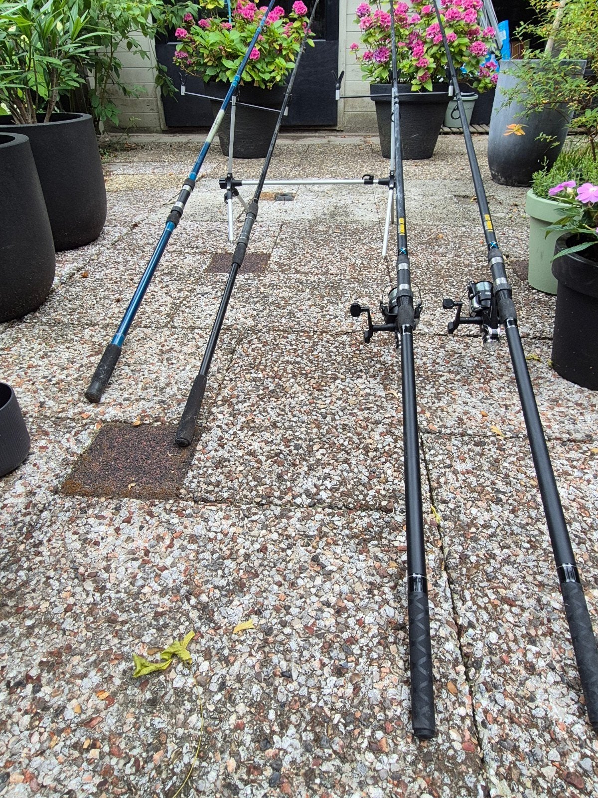 4 karperhengels, deels met molen, ook los te koop, Ophalen, Molen
